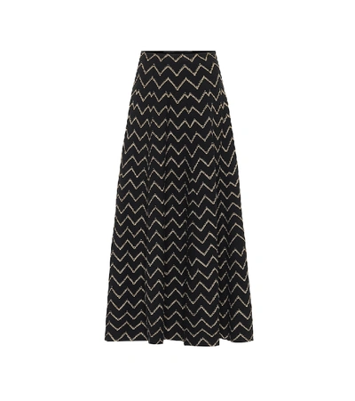 Alaïa Metallic Jacquard Knit Midi Skirt In Black Gold