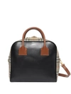 BURBERRY MEDIUM LEATHER AND VINTAGE CHECK CUBE TOTE
