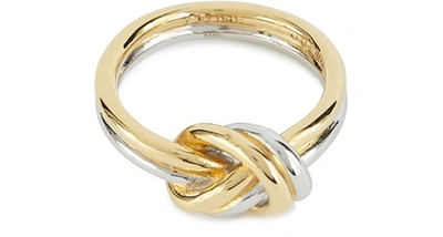 Celine Knot Double Ring In Gold Tone Brass In Gold/ Silver