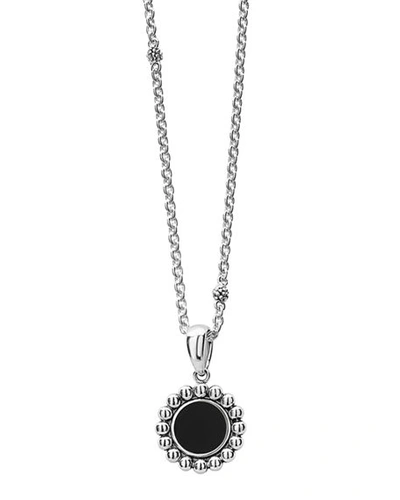 Lagos Sterling Silver Maya Black Onyx Circle Pendant Necklace, 18 In Black/silver