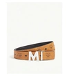 Mcm Visetos Engraved Logo Buckle Reversible Belt In Cognac