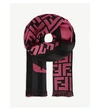 FENDI Neon logo fringed wool-blend scarf