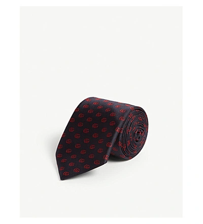 Gucci Silk Tie In Navy Red