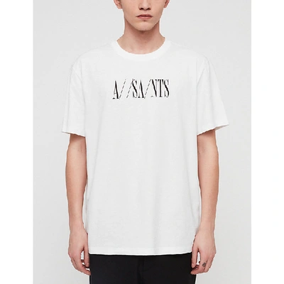 Allsaints Logo-print Cotton-jersey T-shirt In Optic White/bl