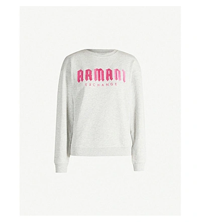 Armani Exchange Logo-embroidered Cotton-blend Sweatshirt In Grey Pink