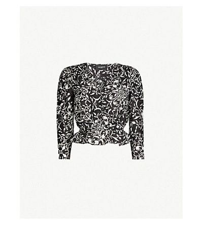 The Kooples Printed Black Blended Silk Top With Ruffles