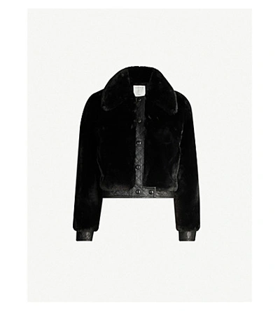 Sandro Fauny Faux Fur Leather Detail Bomber Jacket In Black