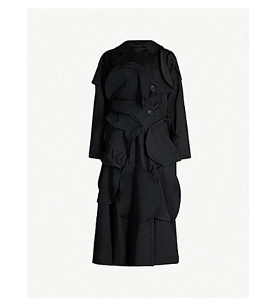 Yohji Yamamoto Fitted Frilled-trim Wool Coat In Black