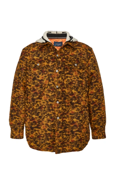 Lost Daze Leopard-print Hooded Denim Jacket In Brown