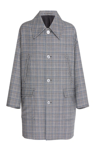 Givenchy Oversized Check Wool Coat In Blue,grey