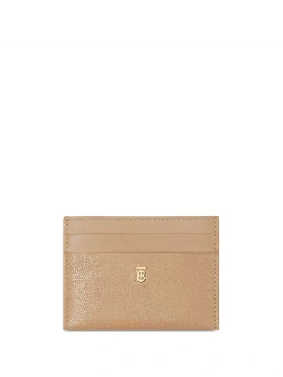 Burberry Monogram Motif Grainy Leather Zip Card Case In Neutrals