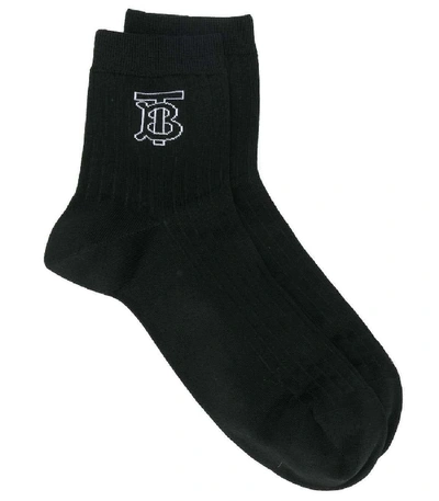 Burberry Knitted Intarsia Ribbed Ankle Socks In Black