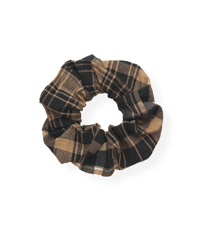 Ganni Seersucker Check Scrunchie In Tigers Eye In Multi