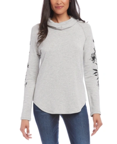 Karen Kane Printed-sleeve Cowl-neck Hoodie In Gray W/black