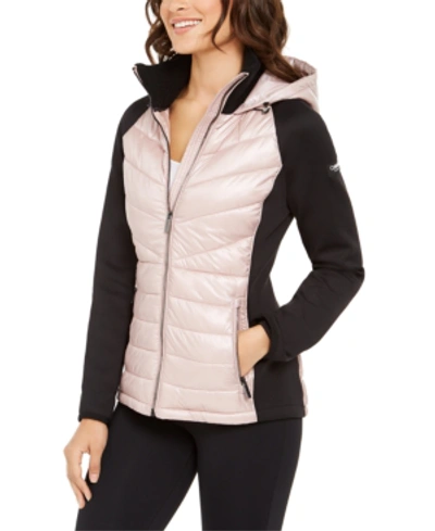 Calvin Klein Performance Mixed-media Quilted Jacket In Metallic Bare