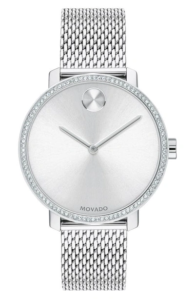 Movado Women's Swiss Bold Shimmer Stainless Steel Mesh Bracelet Watch 34mm In Silver-tone