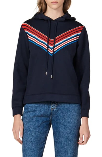 Sandro Kyle Striped-panel Jersey Hoody In Navy Blue