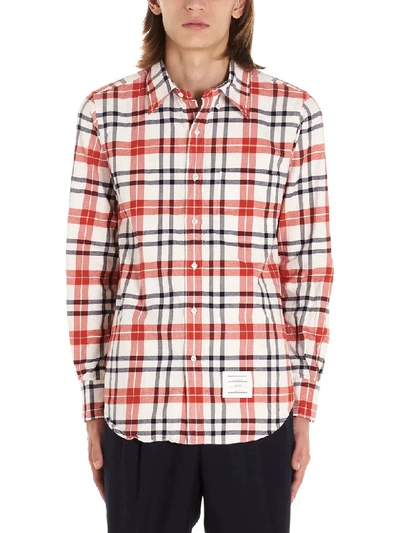 Thom Browne Button-down Collar Checked Cotton-flannel Shirt In Red