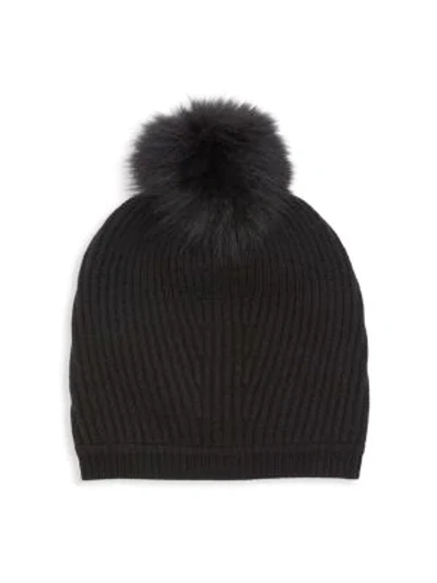 Max Mara Nostoc Fox Fur Pom Pom Wool Cashmere Hat In Black