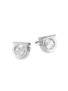 Ferragamo Silvertone & Crystal Stud Logo Earrings