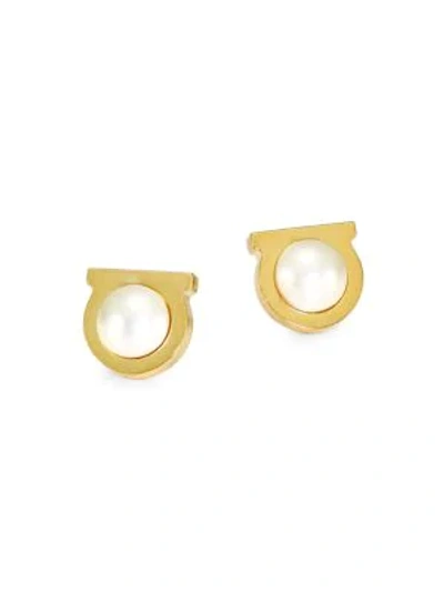 Ferragamo Goldtone & Faux-pearl Logo Stud Earrings