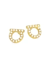 FERRAGAMO Goldtone & Faux-Pearl Studded Logo Earrings