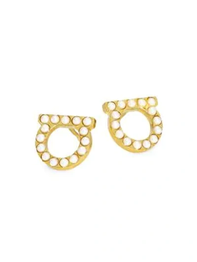 Ferragamo Goldtone & Faux-pearl Studded Logo Earrings