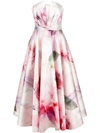 MARCHESA NOTTE MIKADO PIQUE TEA LENGTH DRESS