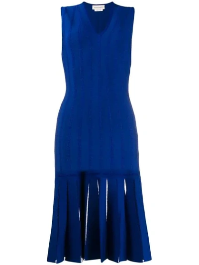 Alexander Mcqueen Embroidered Knit Midi Dress In Blue