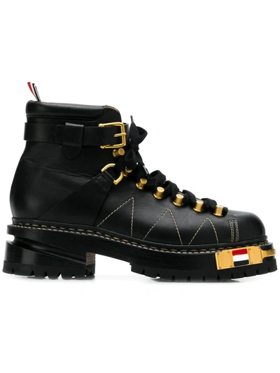 Thom Browne Rwb-detail Vitello Hiking Boots In Black