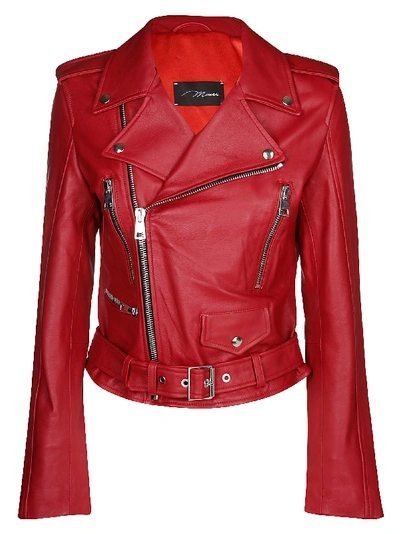 Manokhi Biker Leather Jacket In Red