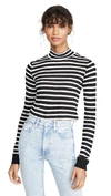 ALEXANDER WANG T STRIPED SLUB CROP MOCK NECK TEE