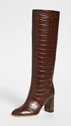 Loeffler Randall Women's Goldy Knee-high Croc-embossed Leather Boots In Dark Brown