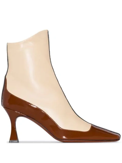 Manu Atelier Duck Patent Leather-trimmed Ankle Boots In Neutral