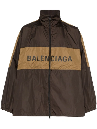 Balenciaga Oversized Logo Windbreaker Jacket In Brown