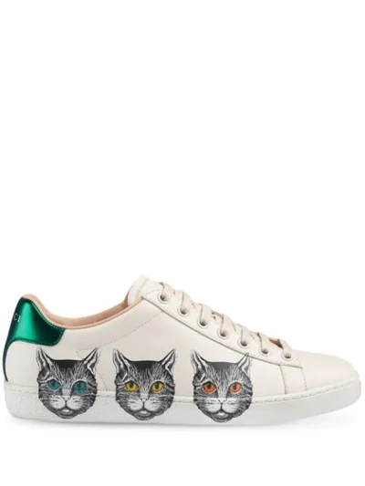 Gucci Ace 系列女士mystic  Cat印花运动鞋 In White