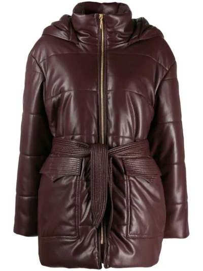 Nanushka Lenox Faux Leather Belted Puffer Coat In Violet