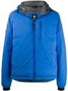 Canada Goose Logo Patch Hooded Padded Jacket In 64 Royal Pbi Blue