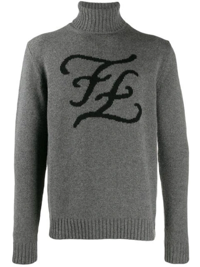 Fendi Karligraphy Roll-neck Jumper In Grey