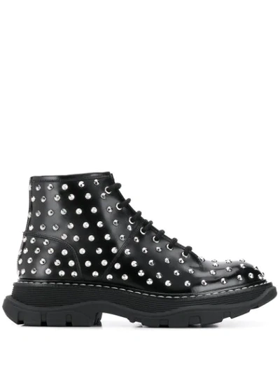 Alexander Mcqueen Silver Studded Lace-up Boots In Black/silver