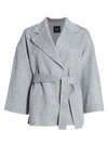 Theory Wool & Cashmere Belted Robe Jacket In Blue Grey Melange