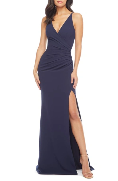 Dress The Population Jordan Ruched Mermaid Gown In Navy
