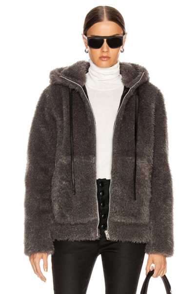 Helmut Lang Shaggy Faux-fur Bomber Jacket In Charcoal Melange