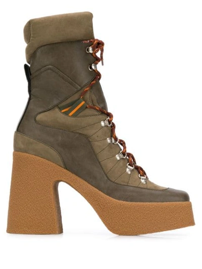 Stella Mccartney Lace-up Faux Suede And Leather Platform Ankle Boots In Green