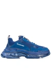 Balenciaga Men's Triple S Clear Sole Sneakers In Blue