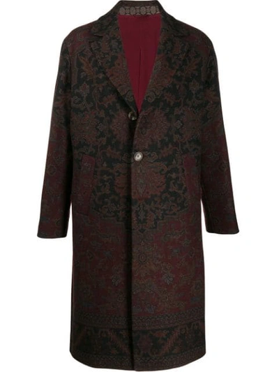 Etro Men's Damask Floral Print Wool Coat In Red