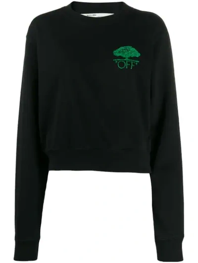 Off-white Off Tree Cropped Crewneck Sweater In Black