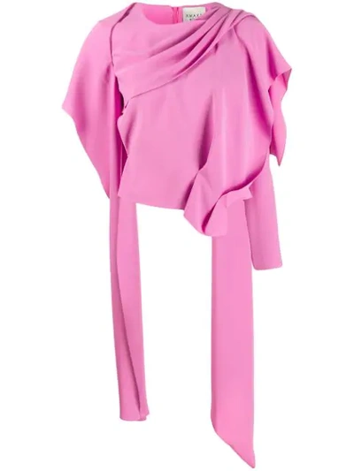 A.w.a.k.e. Roman Greek Asymmetric Draped Crepe Top In Hot Pink