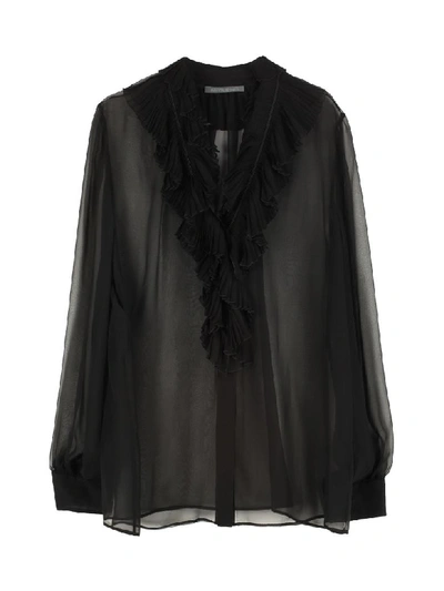 Alberta Ferretti Ruffled Silk Blouse In Black