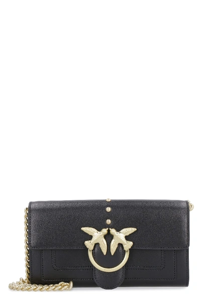 Pinko Houston Leather Clutch With Strap In Black